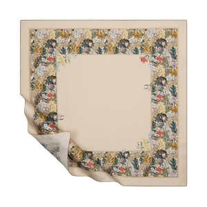 Cream Chintz Patterned Twill Silk Scarf - Thumbnail