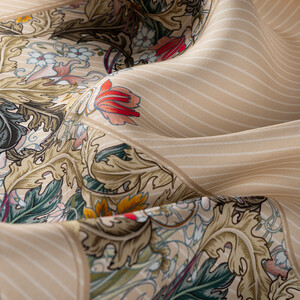 Cream Chintz Patterned Twill Silk Scarf - Thumbnail