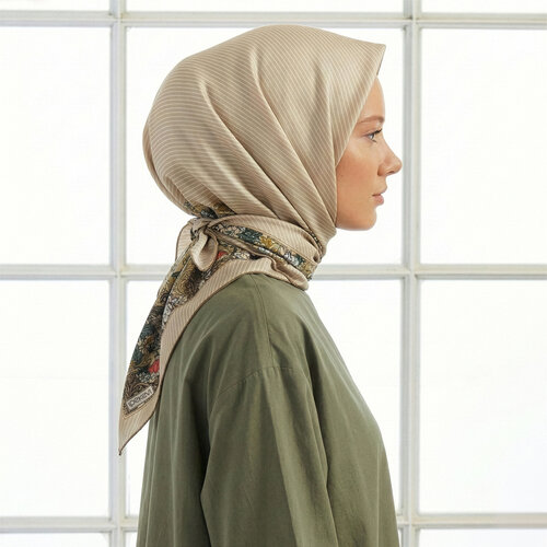 Cream Chintz Patterned Twill Silk Scarf