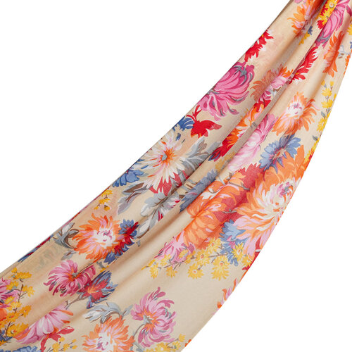 Cream Chrysanthemum Print Modal Cotton Scarf