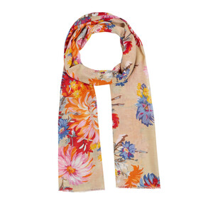 Cream Chrysanthemum Print Modal Cotton Scarf - Thumbnail