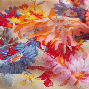 Cream Chrysanthemum Print Modal Cotton Scarf - Thumbnail