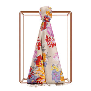 ipekevi - Cream Chrysanthemum Print Silk Scarf
