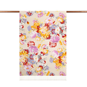 ipekevi - Cream Chrysanthemum Print Silk Scarf (1)