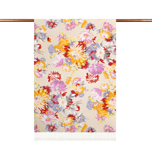 Cream Chrysanthemum Print Silk Scarf