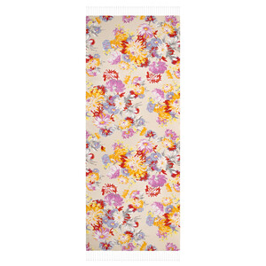 Cream Chrysanthemum Print Silk Scarf - Thumbnail