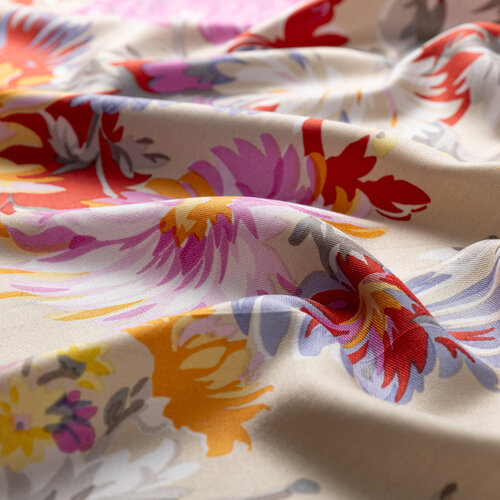 Cream Chrysanthemum Print Silk Scarf