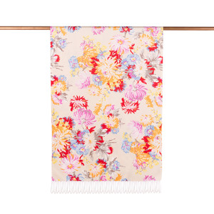 Cream Chrysanthemum Print Silk Scarf - Thumbnail