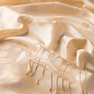 Cream Cintemani Jacquard Silk Scarf - Thumbnail