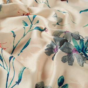 Cream Clover Garden Print Modal Silk Scarf - Thumbnail