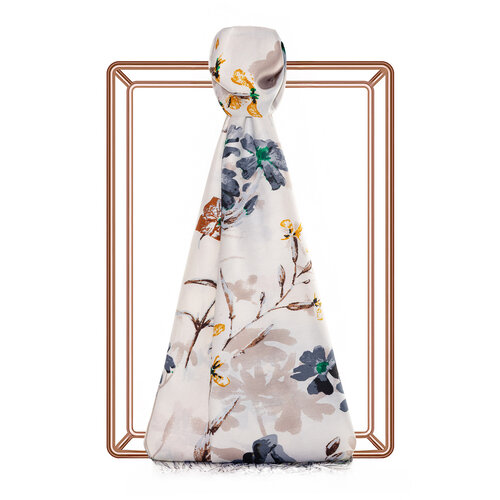 Cream Clover Garden Print Silk Scarf