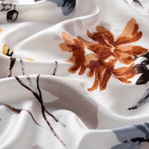 Cream Clover Garden Print Silk Scarf - Thumbnail