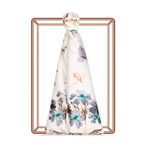 Cream Clover Garden Print Silk Scarf - Thumbnail