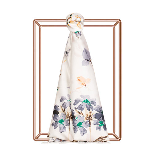 Cream Clover Garden Print Silk Scarf