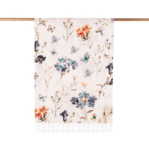 Cream Clover Garden Print Silk Scarf - Thumbnail