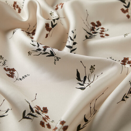 Cream Coffee Seed Twill Silk Scarf