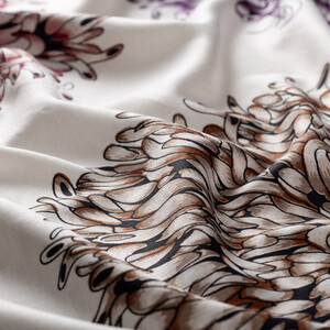 Cream Dahlia Print Silk Shawl - Thumbnail