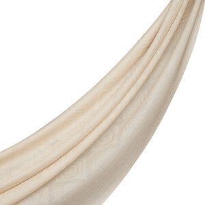 Cream Diamond Wool Silk Scarf - Thumbnail