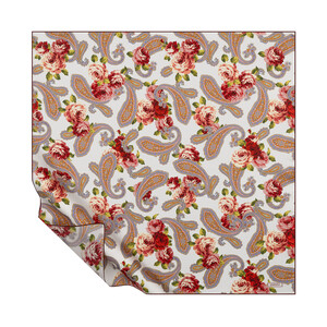 Cream Eastern Rose Twill Silk Scarf - Thumbnail