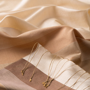 Cream Elitist Striped Silk Scarf - Thumbnail