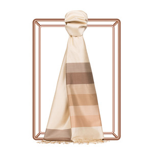 Cream Elitist Striped Silk Scarf - Thumbnail