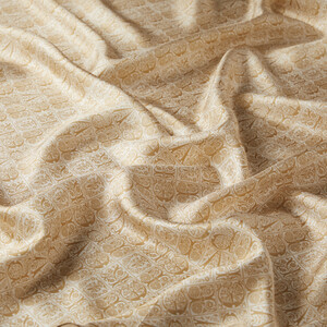 ipekevi - Cream Ethnic Monogram Twill Silk Scarf Model 01 (1)