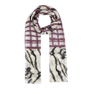 ipekevi - Cream Fig Purple Andesite Zebra Print Wool Silk Scarf (1)