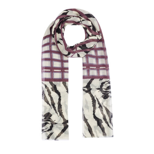 Cream Fig Purple Andesite Zebra Print Wool Silk Scarf