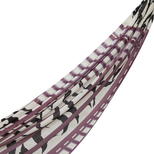 Cream Fig Purple Andesite Zebra Print Wool Silk Scarf - Thumbnail
