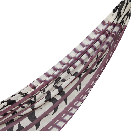 Cream Fig Purple Andesite Zebra Print Wool Silk Scarf