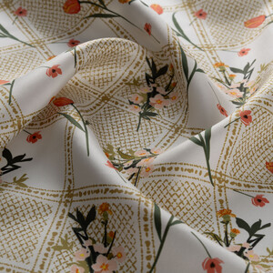 ipekevi - Cream Flower Woven Lattice Twill Silk Scarf (1)