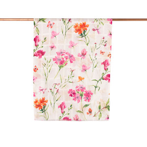 ipekevi - Cream Fuchsia Clover Garden Print Satin Silk Scarf (1)