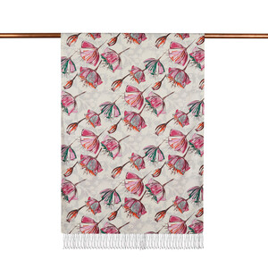ipekevi - Cream Fuchsia Gardenia Patterned Silk Scarf (1)