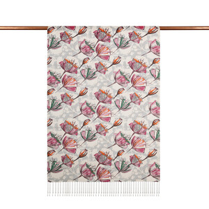 ipekevi - Cream Fuchsia Gardenia Patterned Silk Scarf (1)