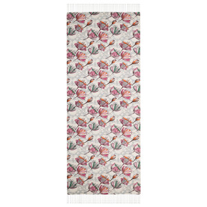  Cream Fuchsia Gardenia Patterned Silk Scarf - Thumbnail