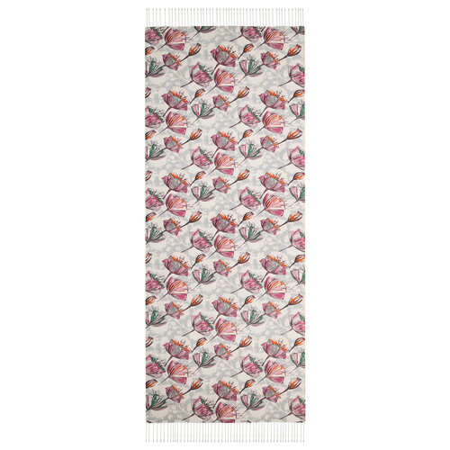  Cream Fuchsia Gardenia Patterned Silk Scarf