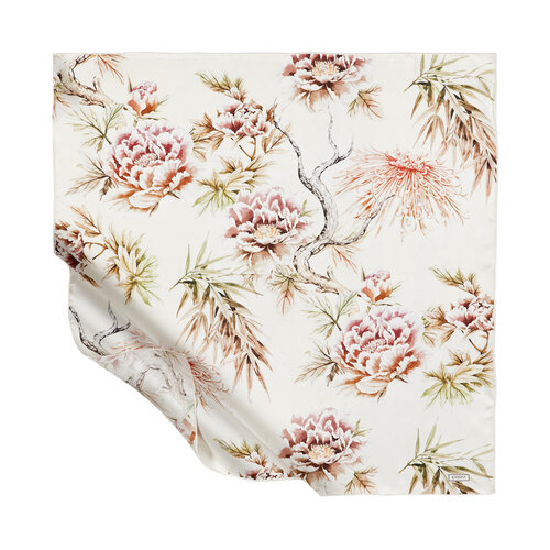 Cream Fuji Print Silk Twill Scarf