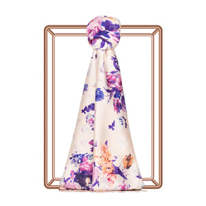 Cream Garden Spirit Print Silk Scarf - Thumbnail