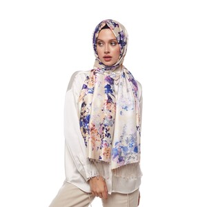 Cream Garden Spirit Print Silk Scarf - Thumbnail