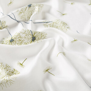 Cream Green Chicory Print Modal Silk Scarf - Thumbnail