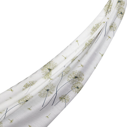 Cream Green Chicory Print Modal Silk Scarf