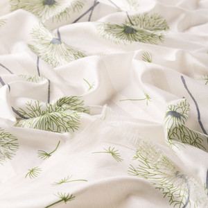 Cream Green Chicory Print Satin Silk Scarf - Thumbnail