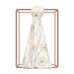 Cream Green Chicory Print Satin Silk Scarf - Thumbnail