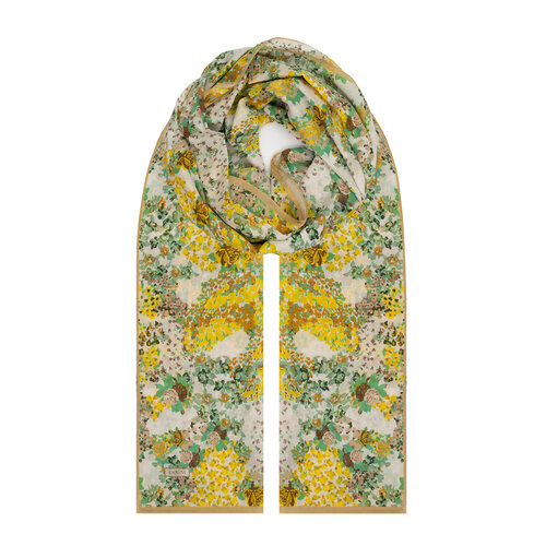 Cream Green Rich Rose Cotton Scarf