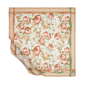 Cream Green Soulful Blooms Twill Silk Scarf - Thumbnail