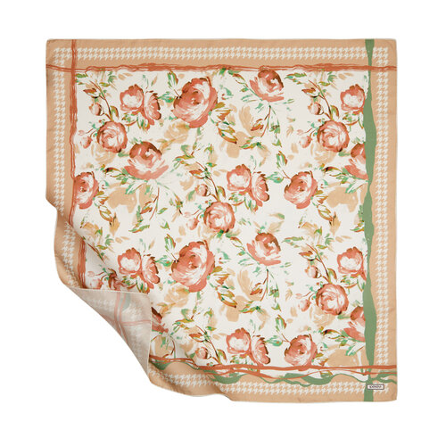 Cream Green Soulful Blooms Twill Silk Scarf