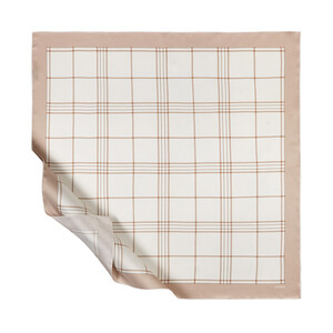 Cream Highlander Plaid Silk Twill Scarf - Thumbnail