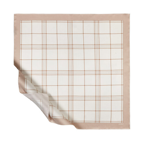 Cream Highlander Plaid Silk Twill Scarf