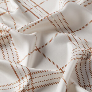 Cream Highlander Plaid Silk Twill Scarf - Thumbnail