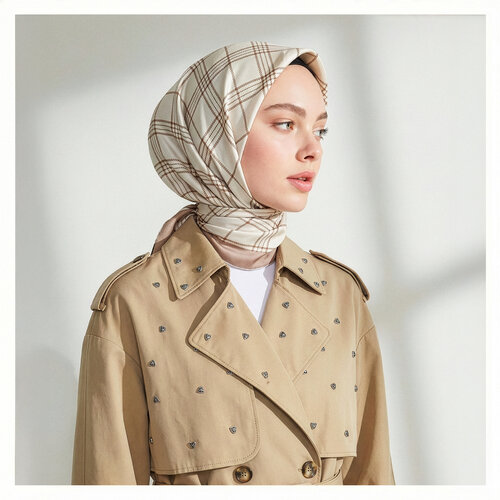 Cream Highlander Plaid Silk Twill Scarf